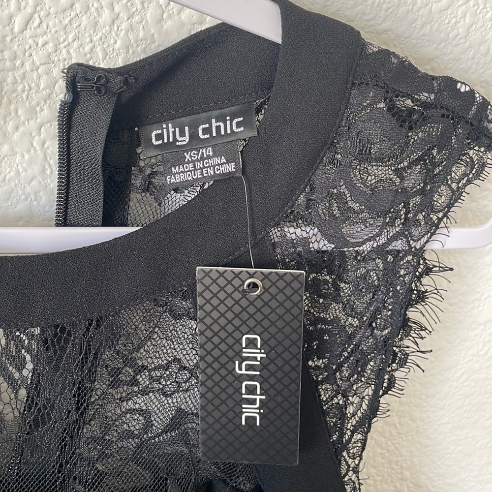 City Chic Black Fine Lace Dress NWT Size 14 - Picture 6 of 13